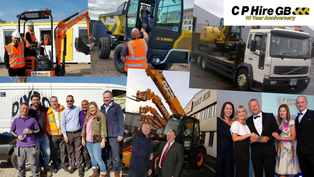an anniversary collage of CP Hire's company activity over its 10-year lifespan